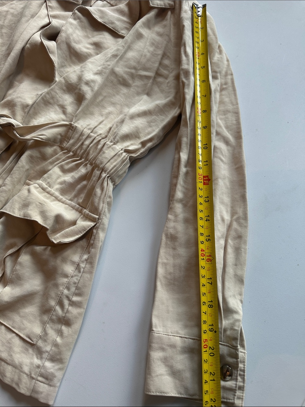 Women’s Cream Tie-Waist Utility Jacket with Front Flap Pockets - Picture 10 of 14